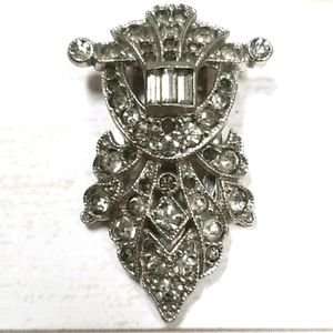 Vintage Art Deco Silvertone Rhinestone Dress Clip